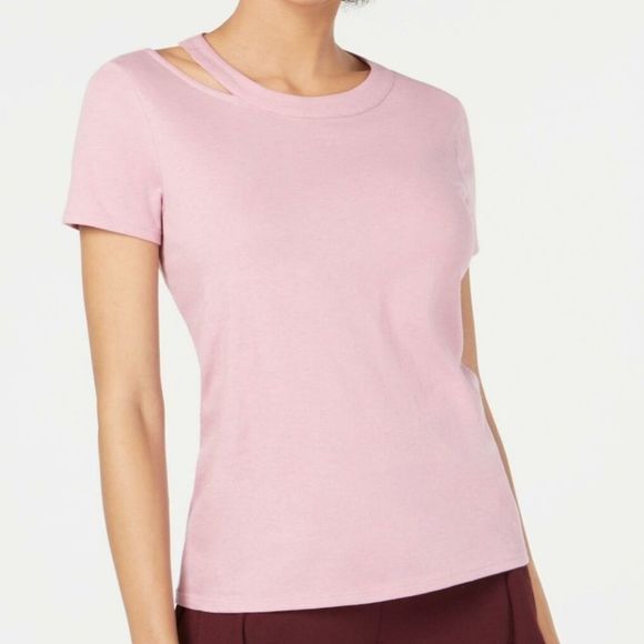 BAR III Mauve Distressed Cutout  Short Sleeve Scoop Neck Tee Shiert Top‎ Large - Picture 1 of 1